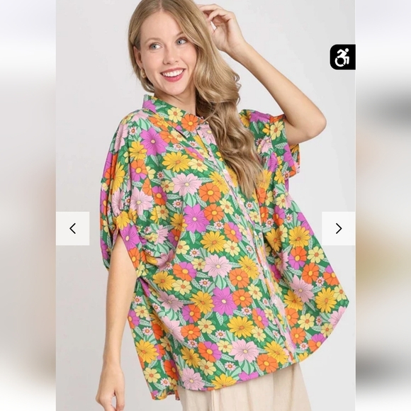 Umgee NWTs Bright Flower Print Boxy Cut Button Down Top - Picture 5 of 7